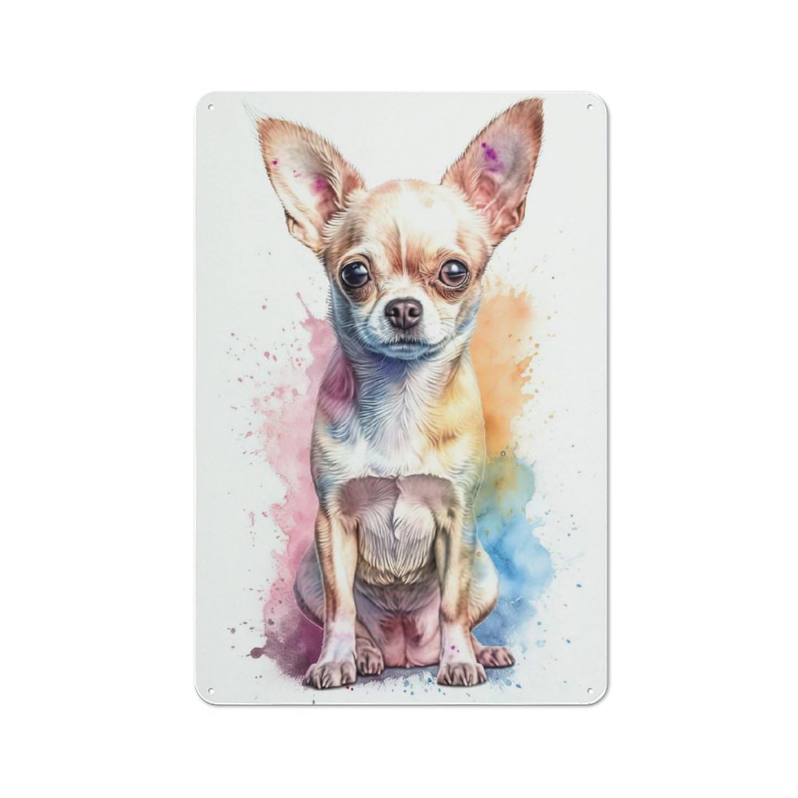 Junmoney Style-10 Office Metal Sign With Watercolor Baby Chihuahua Design 30X20cm, Classic Study Room Decor For Office, Study, Studio Or Hallway