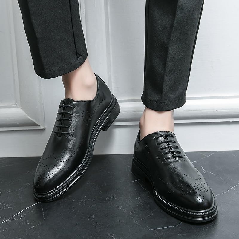 Men's Classic Platform Oxford Dress Shoes Formal Business Leather Lace Up Round Toe Low Top Block Heel Shoes2
