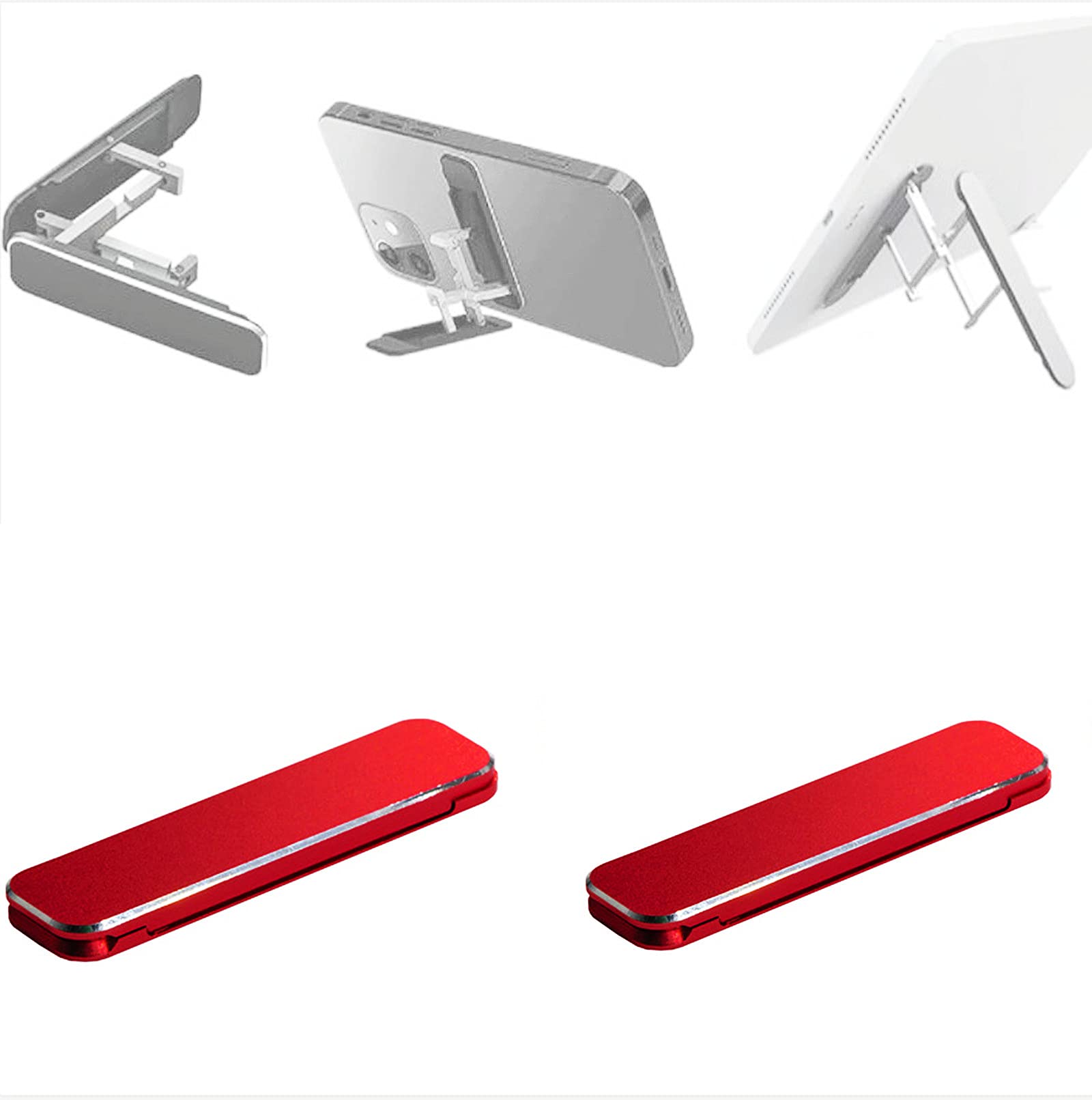 Oqsm Red 2Pcs Phone Kickstand Ultra Thin Stick-On Adjustable Phone Stand, (Adjustable Angle And Vertical & Horizontal Stand) Universal Cell Phone Mount For Iphone Ipad Smartphone Tablets And More (Red)