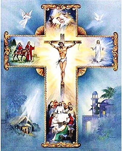 FKUO Large 5D DIY Diamond Painting"Cross" Religious Belief Embroidery 2.8mm Round Diamond Embroidery Fashion Home Decor (20 X 25 cm)