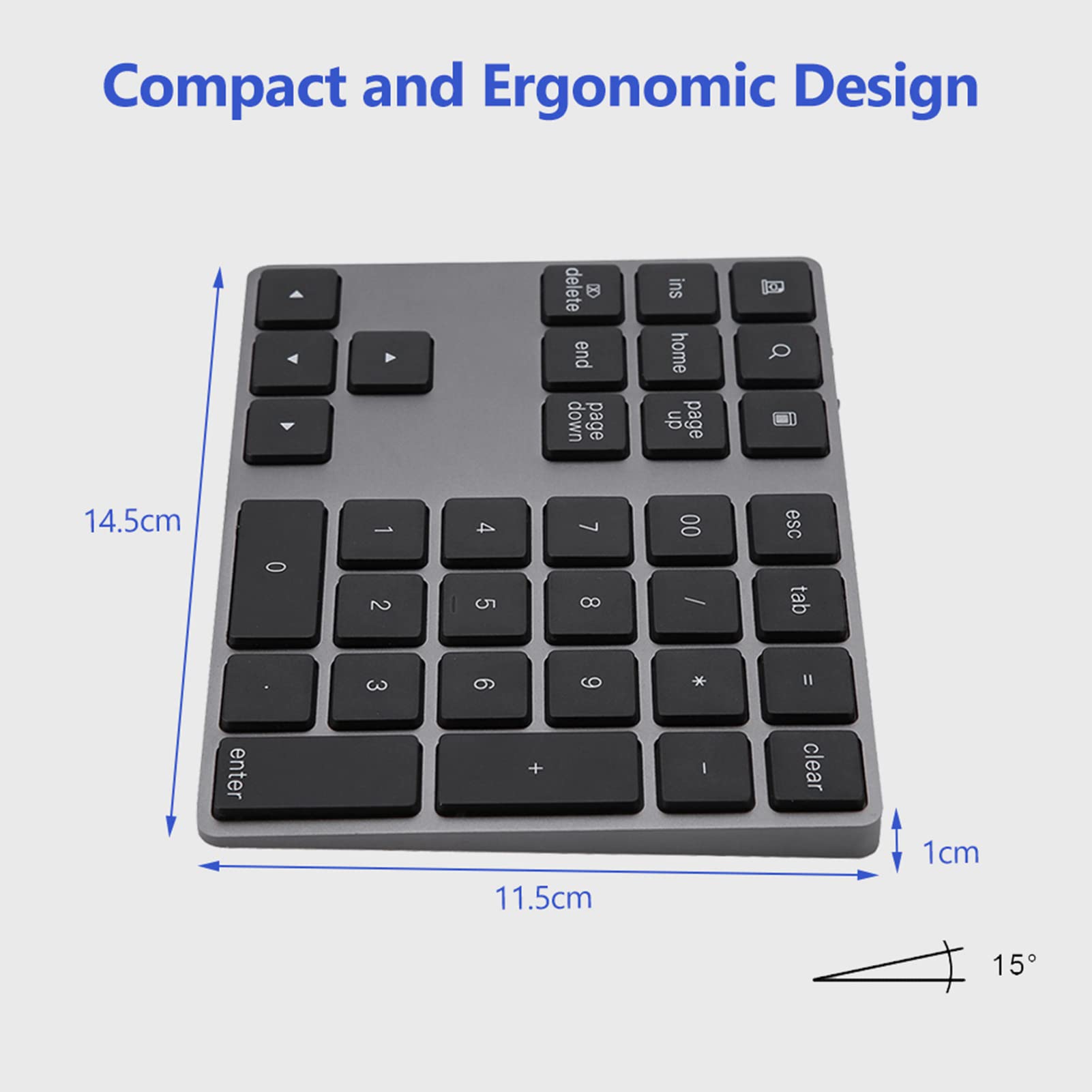 Tastierino Numerico a 34 Tasti, Bluetooth Wireless Tastierino Numerico, Supporto per Wins, per IOS, per Android, Tastiera per Immissione Dati con Tastierino Numerico contabilità