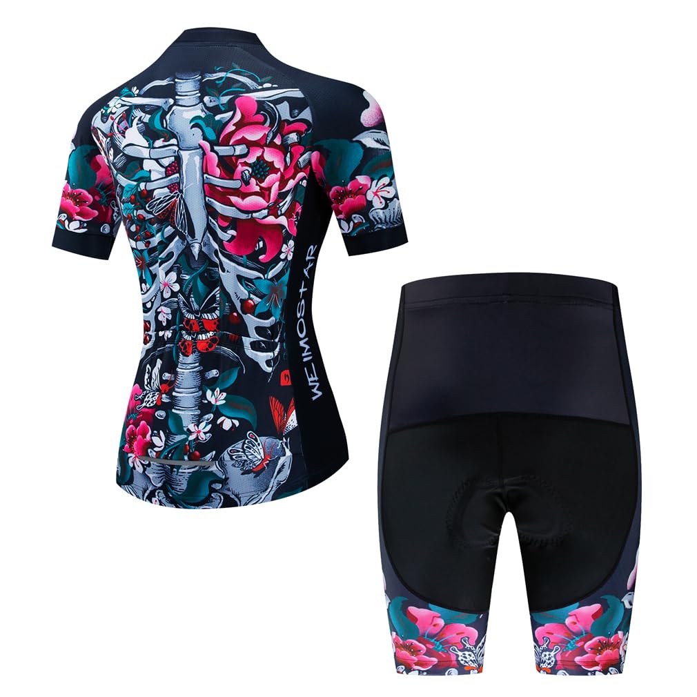 Cycling Jersey Women Set Short Sleeve Set Girls Padded Bike Shorts Clothing Suit Blue Black XL