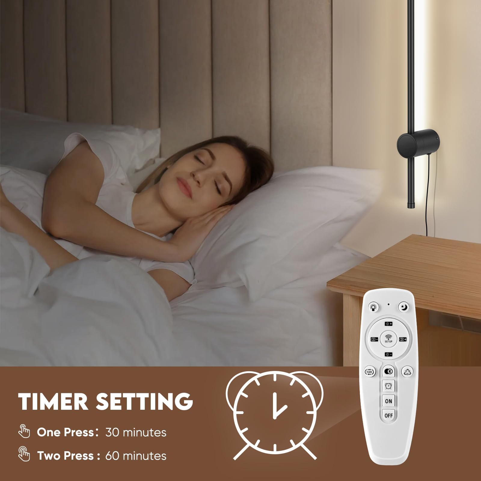 MusyVocay Wall Sconces Set of Two - Stepless Colors 3000K-6500K & Stepless Dimming, Plug in Wall Sconces, Wireless Wall Light with Timer, 360° Rotate, Memory Function, 39.4 Inches