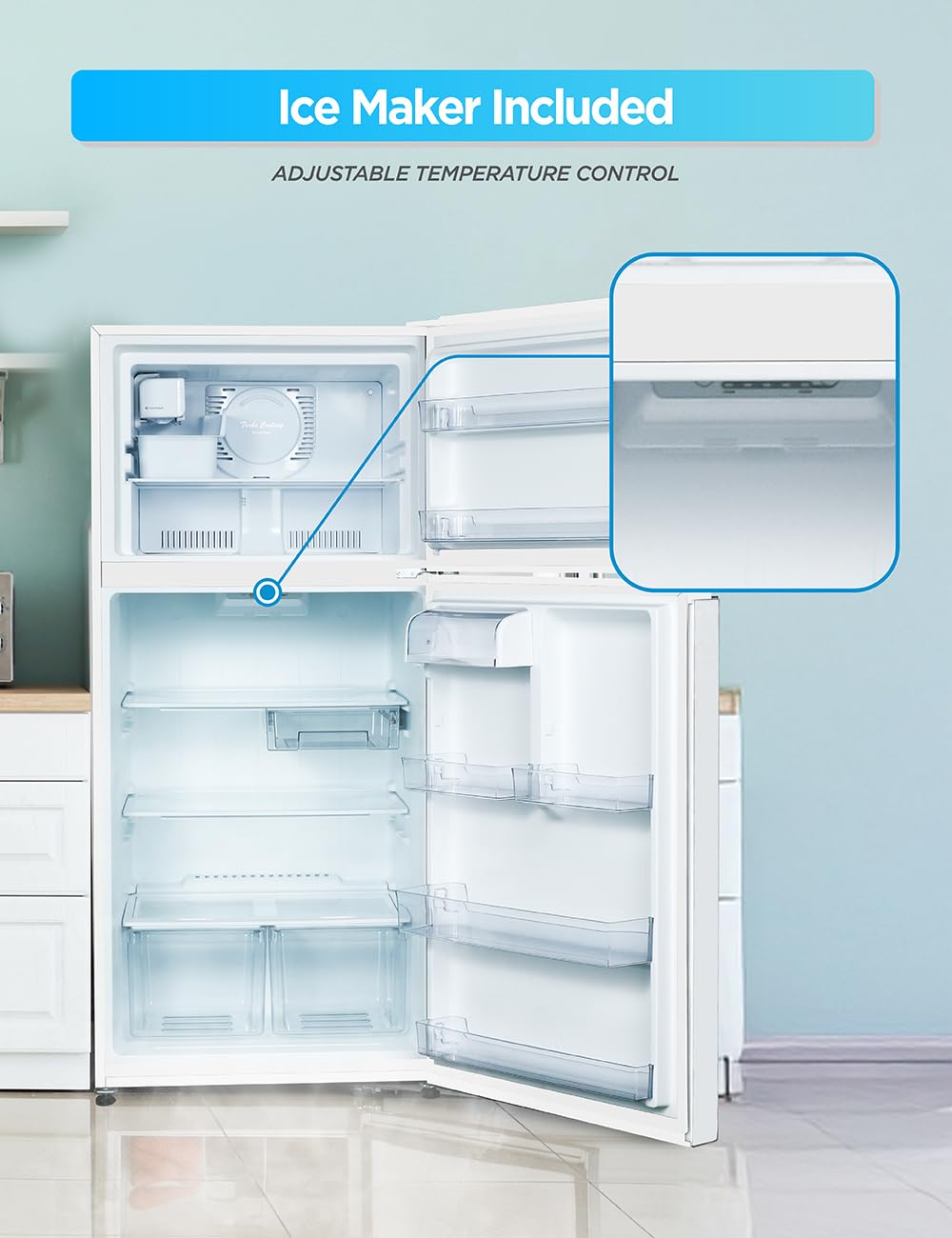 Commercial Cool 18 Cu. Ft. Top Mount Refrigerator with Ice Maker, 2-Door Refrigerator with Top Freezer, Freezer with Icemaker and Adjustable Temperature Control, Energy Star Certified, White on Fridge.com