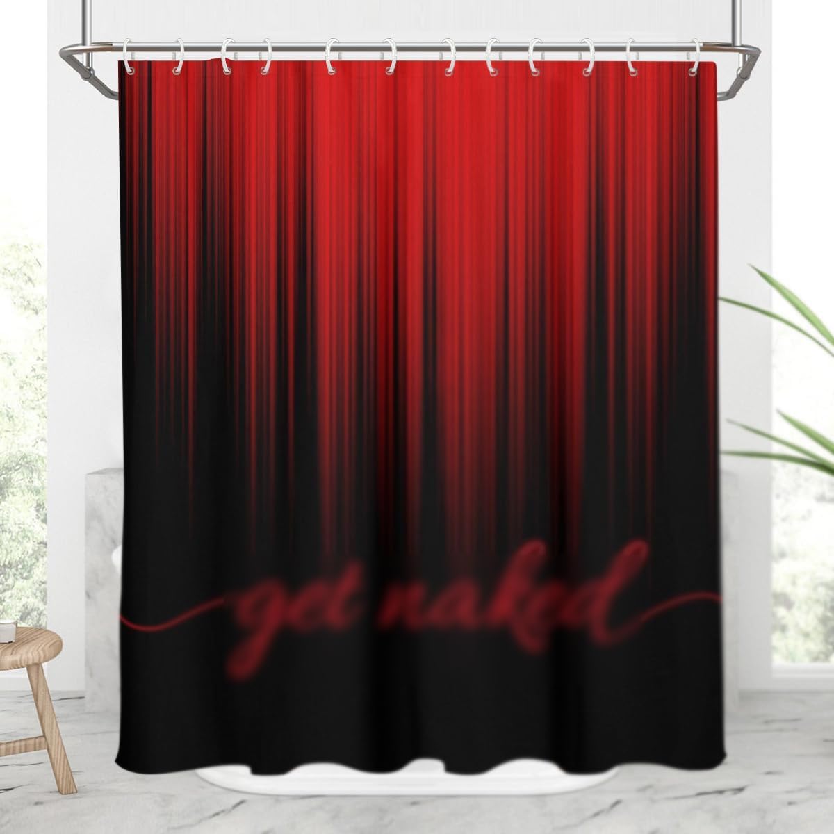 AAtter Red Shower Curtain Black Funny Fun Modern Gothic Goth Abstract Get Naked Mens Boys Cool Anime Dark Masculine Ombre Adult Home Bathroom Decor