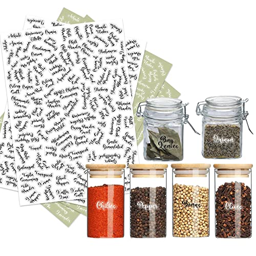 v2croft 184 Gewürzglas-Etiketten, schwarzer kursiver Text, weiße, durchsichtige Vinyl-Gewürzaufkleber, Gewürzregal-Organisationsetiketten für Gläser, Kanister und Vorratsbehälter (wasserfest) Cover