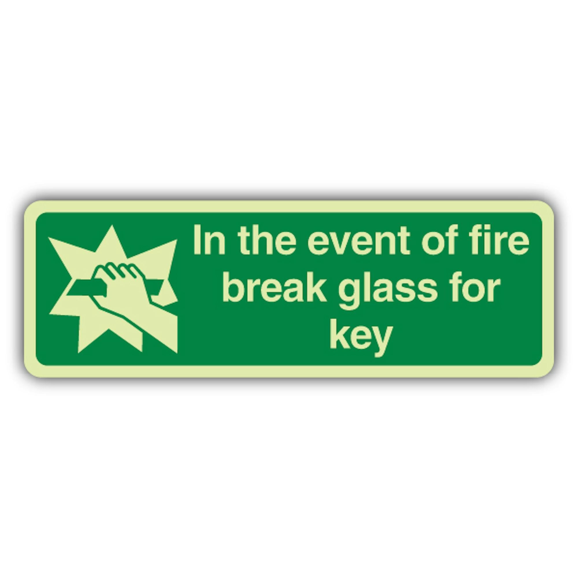 V Safety Glow In The Dark In The Event Of Fire Break - Cristal para llave, formato delgado, 600 x 200 mm, hecho de plástico rígido de triple brillo, señalización de seguridad contra incendios