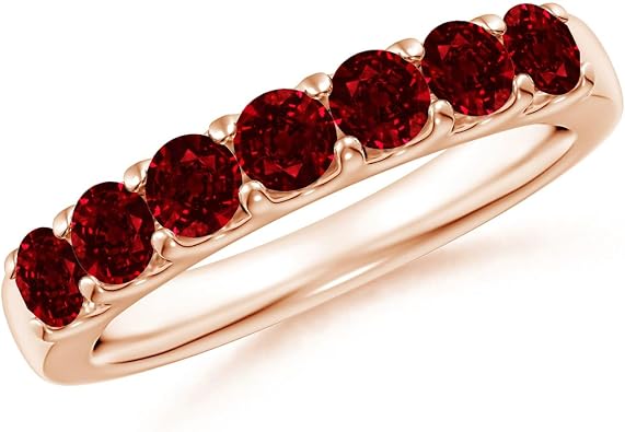 Angara Shared Prong Set Half Eternity Ruby Wedding Band in 14K Solid Gold/Platinum | Natural Ruby Stackable Ring for Women | July Birthday, Anniversary, Gemstone Jewelry Gift