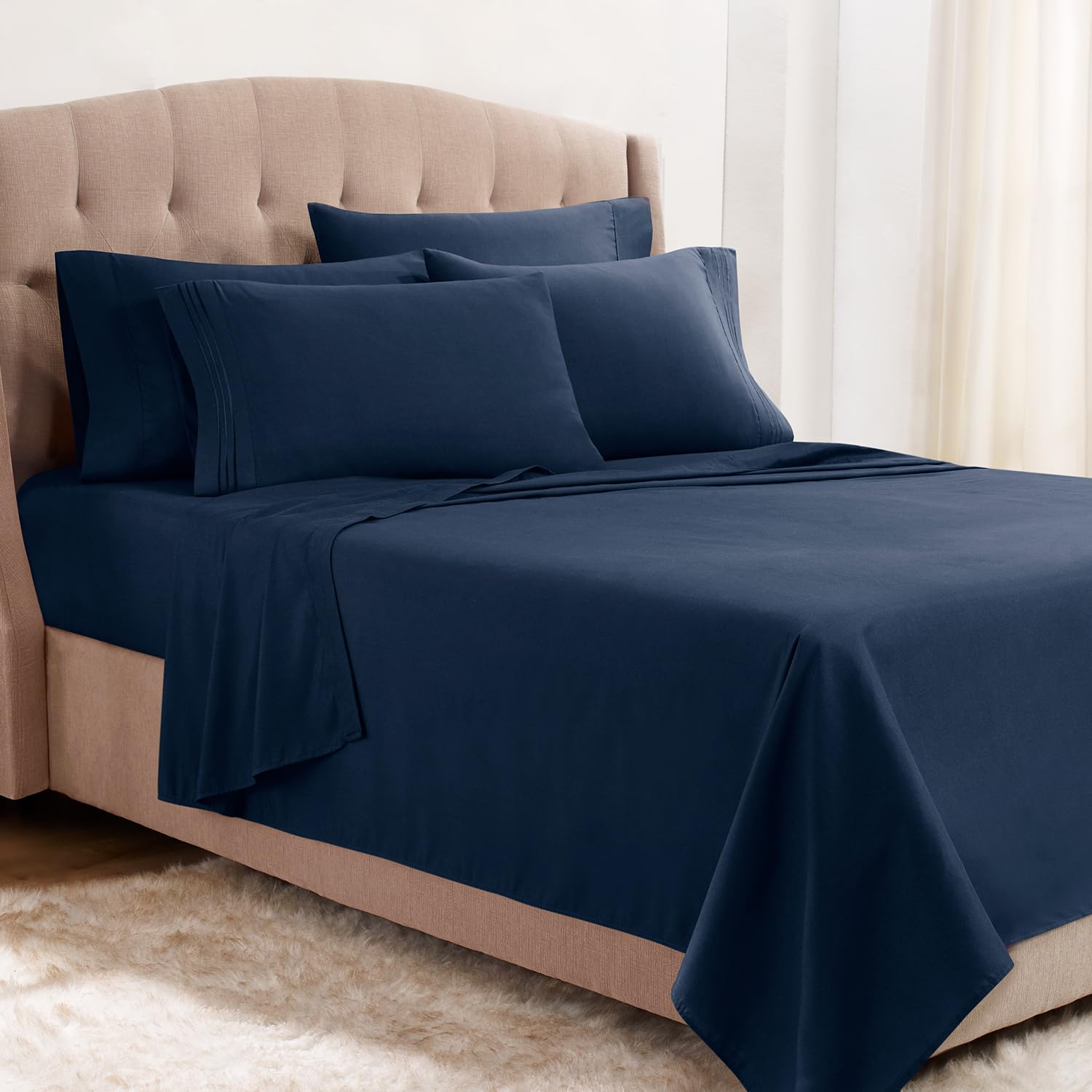 Clara Clark King Sheets, 6 Piece Set - Hotel Luxury Sheets for King Size Bed, Super Soft Bedding Sheets & Pillowcases, King Size Sheets, Navy Blue