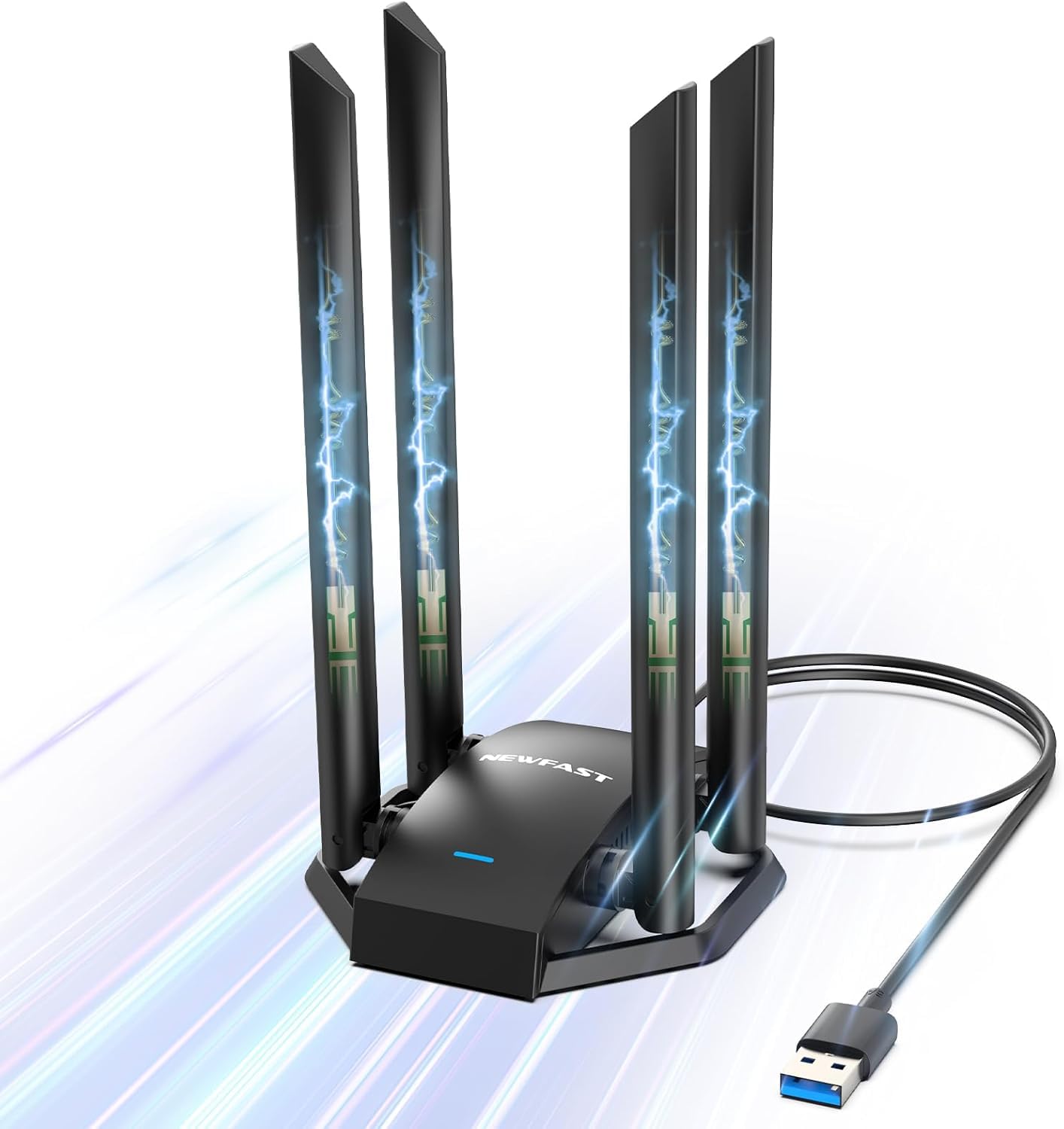 NEWFAST AC1300 Mbps Clé WiFi pour PC U329, Clé WiFi Puissante Double Bande 5G/2.4G Clé Wi-FI USB 3.0, MU-MIMO, Adaptateur USB Wi-FI avec 4 Antenne 6dBi, Compatible avec Windows XP/7/8/8.1/10/11