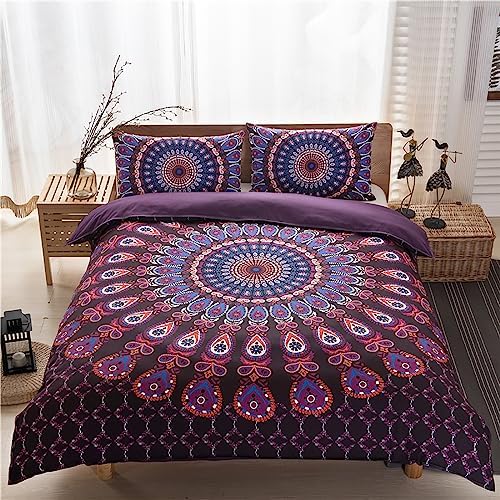 Menkala Bed Linen 140 x 200 cm Purple Mandala Boho Style Vintage Floral