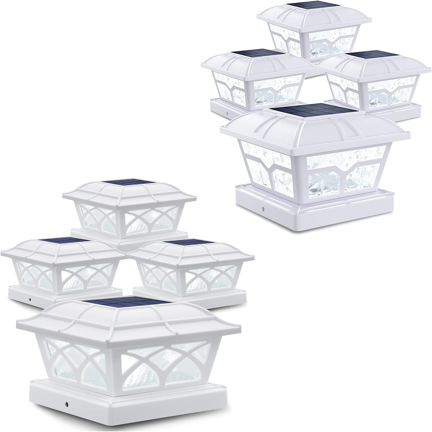 SIEDiNLAR Solar Post Lights 2 Color Modes White (4 Pack) and Solar Post Lights Outdoor Glass 2 Color Modes White (4 Pack)