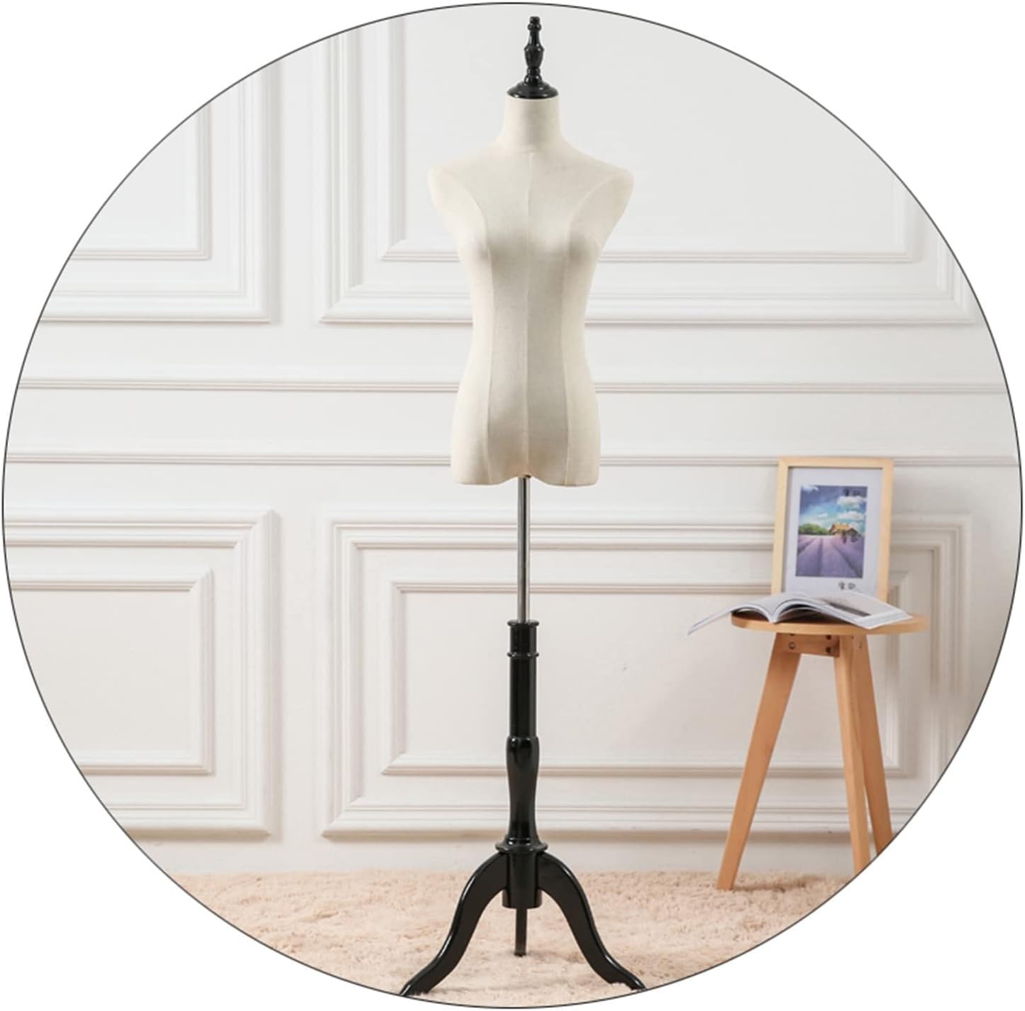 CONGRUI Female Dress Form Height Adjustable Half Body Mannequin Torso with Wooden Base Stand Sewing Shop