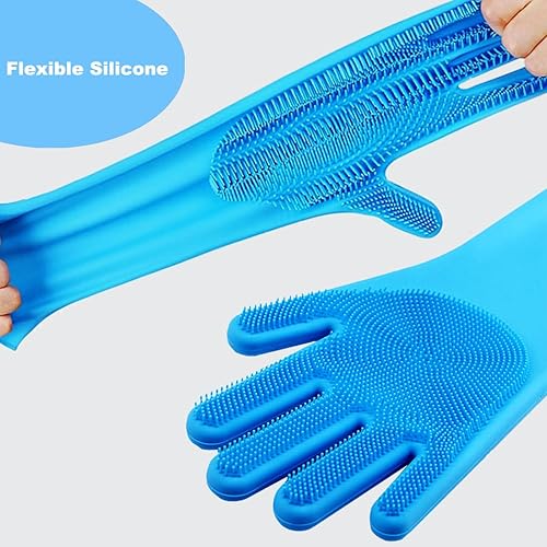 Miniatura 4 de Metopets Guantes de lavado para mascotas, champú de baño de silicona suave para perros, cepillo de ducha, guantes de aseo impermeables, masajes y