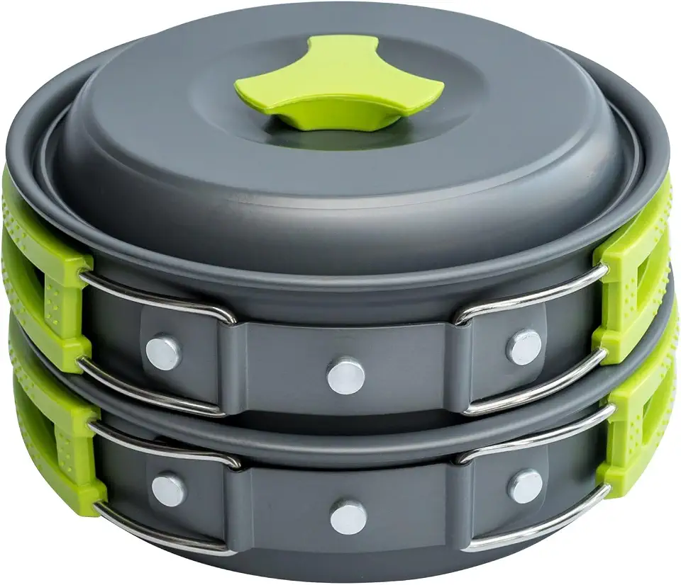 10Pcs Camping Cookware Mess Kit for Backpacking Gear, Backpacking Stove/Portable Stove Compatible, Portable Outdoor Cookware for Camping Backpacking Hiking Outdoor Cooking and Picnic