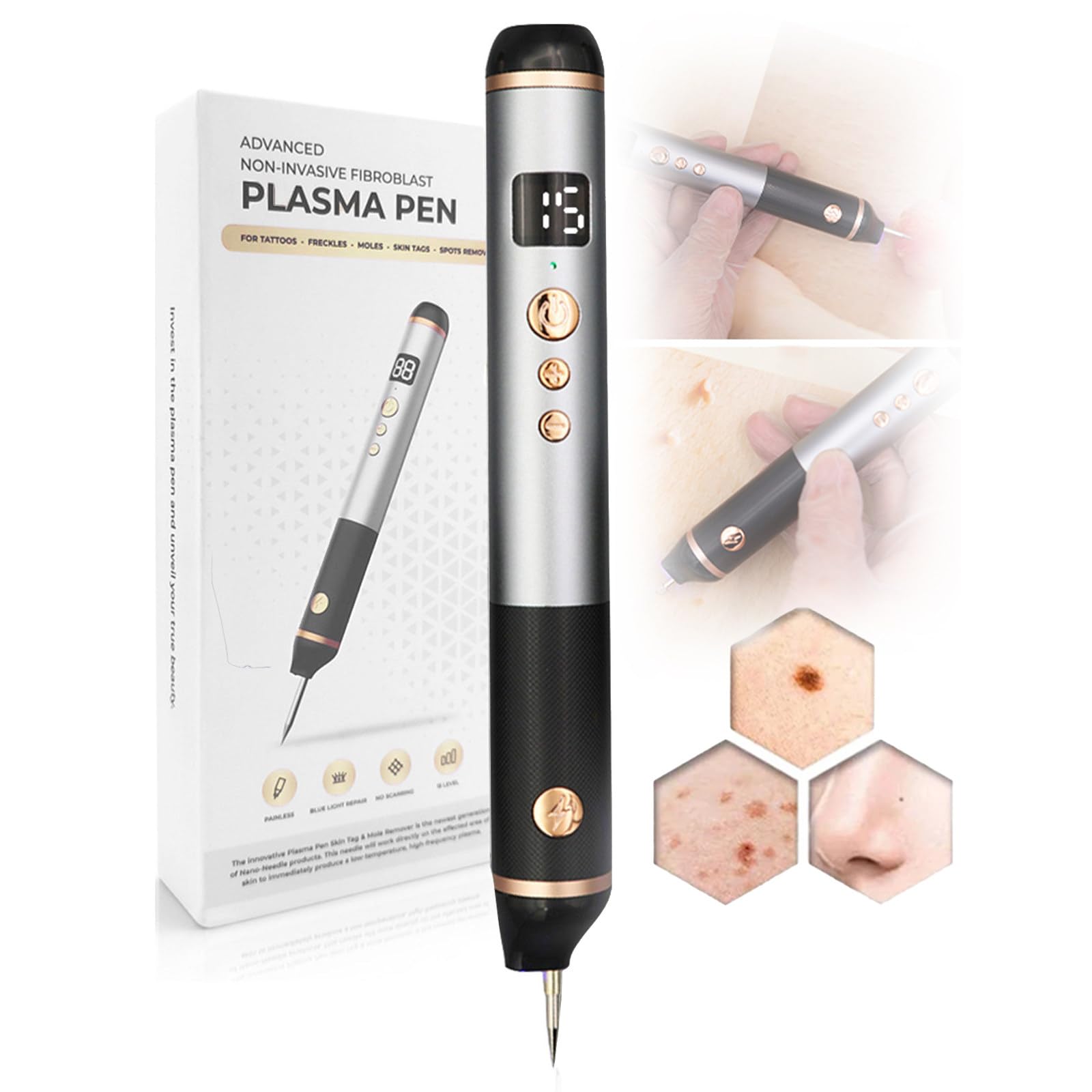 Stylo Plasma électrique à 15 Niveaux Réglables Rechargeable Par USB, Pour L'élimination Des Grains De Beauté,Verrues,Taches De Rousseur Et Taches Brunes,Sûr Et Indolore,Il N'irrite Pas La Peau