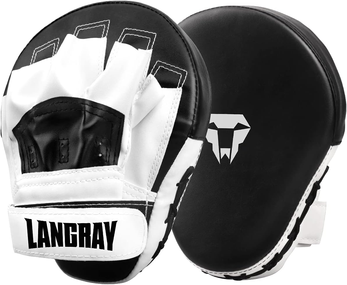 LangRay Guantes de Boxeo Curvados Manoplas de Boxeo Almohadillas Entrenamiento Cuero Paos de Boxeo PU Muay Thai Manoplas Boxeo para Kickboxing MMA Taekwondo