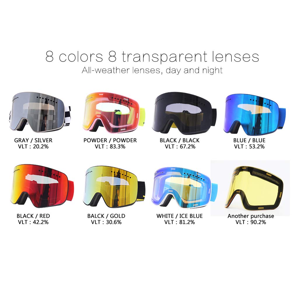 C- Schnee-Skibrille für Männer, Frauen, Jugendliche, Anti-Fog-UV400-Snowboardbrille, helmkompatible Schneemobilbrille für den Wintersport im Freien, Snowboarden, Skaten,L