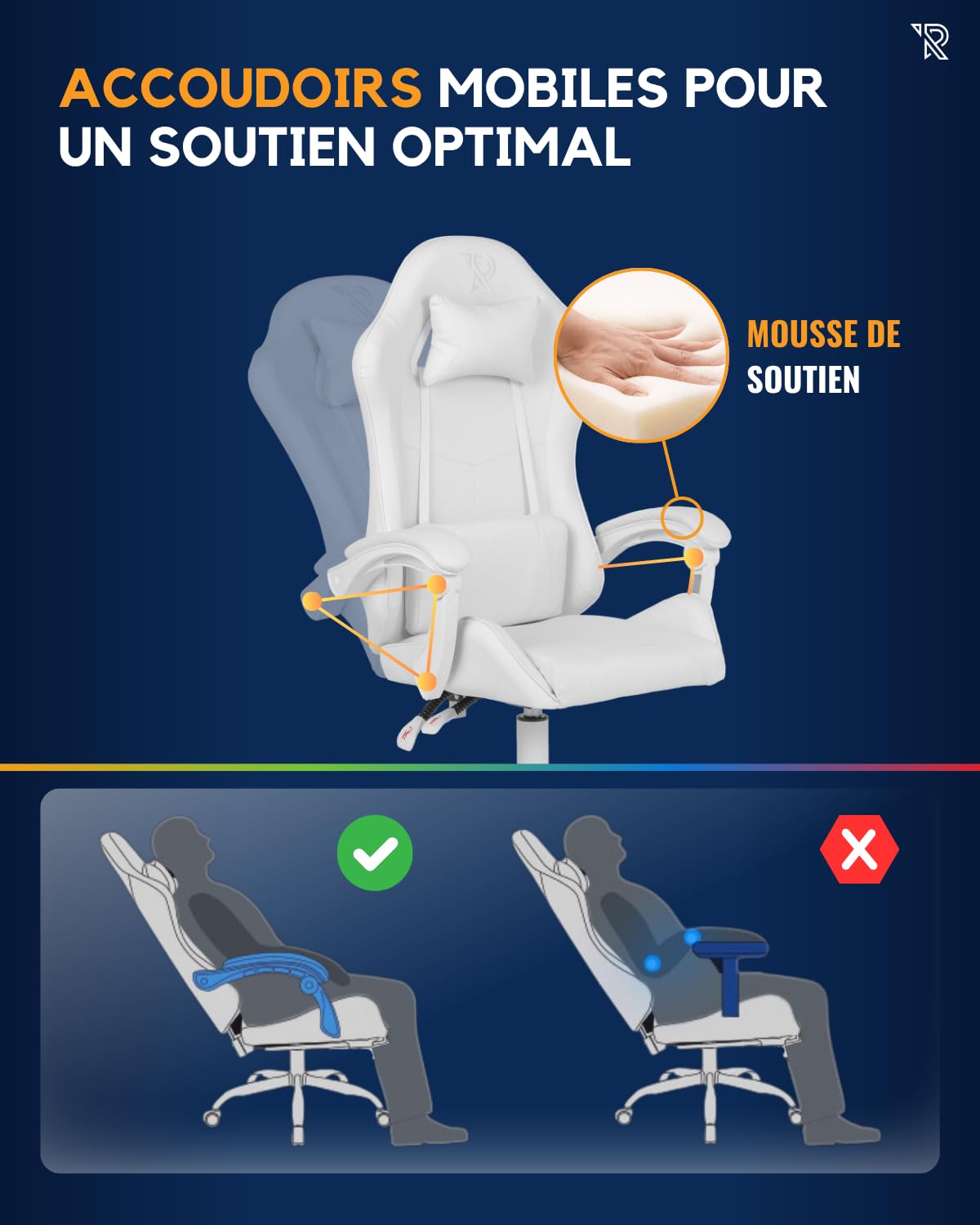Apollo Chaise Gaming Ergonomique Similicuir Noir avec Dossier Réglable 90-135°, Accoudoirs, Soutiens Lombaire et Cervical, Pivotement 360°, Confort Durable et Abordable, Blanc