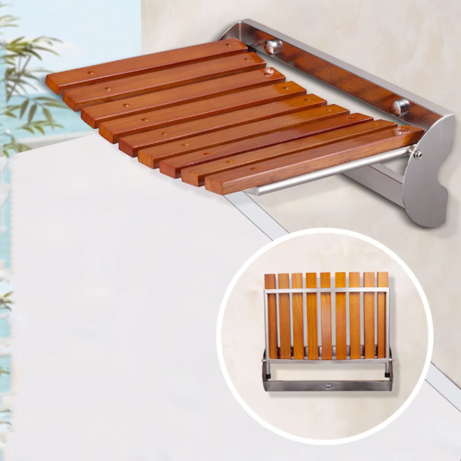 Buy Shower seat walled, new wooden bathroom stool chair bathtub stool chair wall chair small