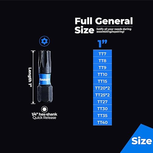 Miniatura 5 de ToolAnt Juego de brocas Torx de impacto de 1 pie (TT7-40), cantidad de 13 juego de brocas de estrella a prueba de manipulaciones, vástago hexagonal
