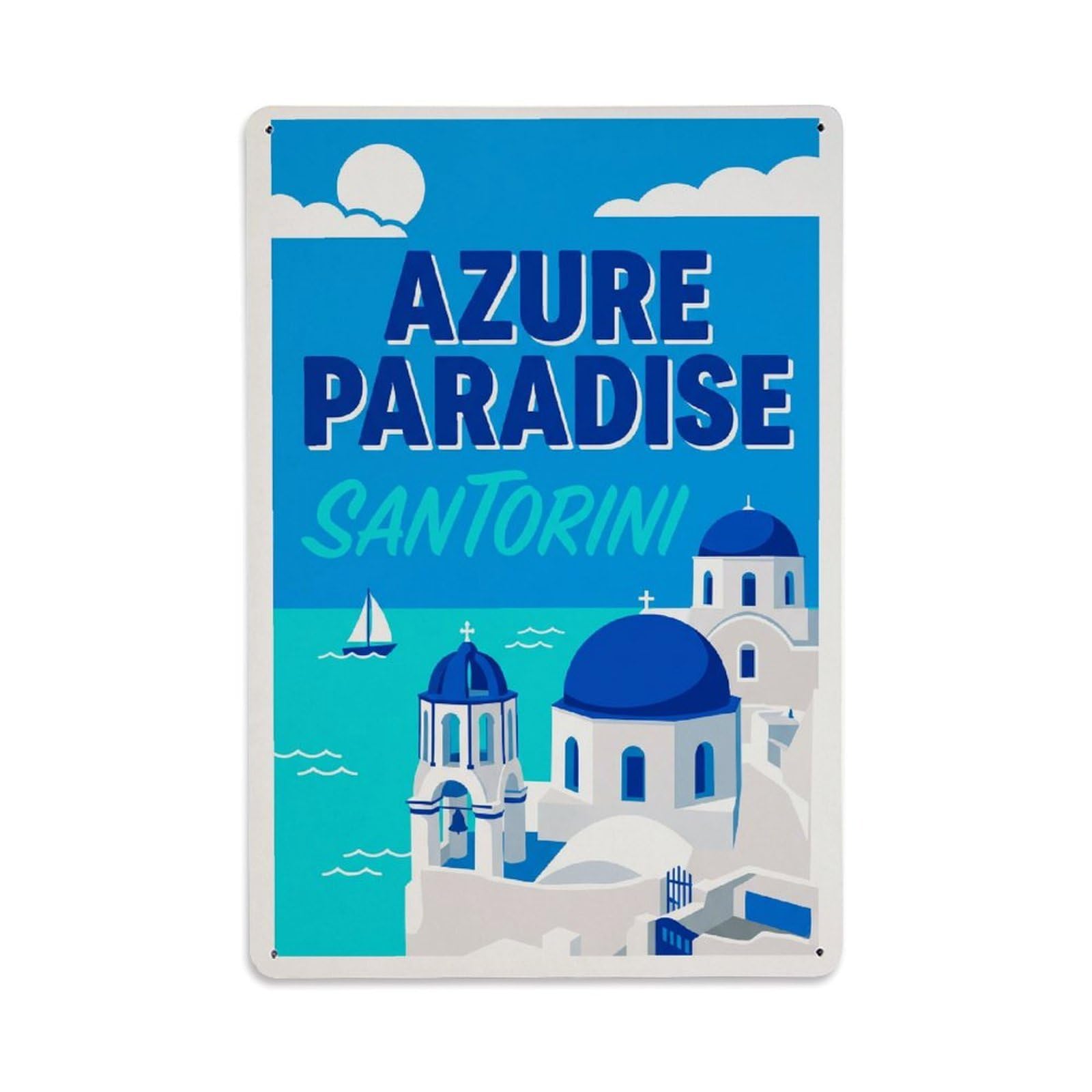 Gead 8X12inch Style Vintage Travel Santorini Azure Paradise Metal Tin Sign