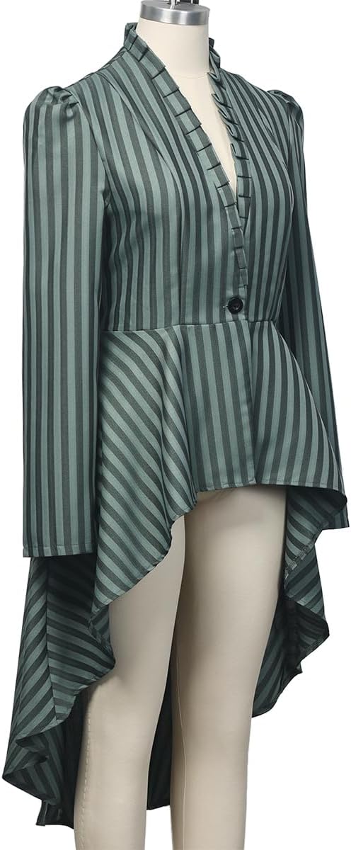 Women's Steampunk Long Striped Jacket Renaissance Victorian Gothic Blazer Jacket Coat