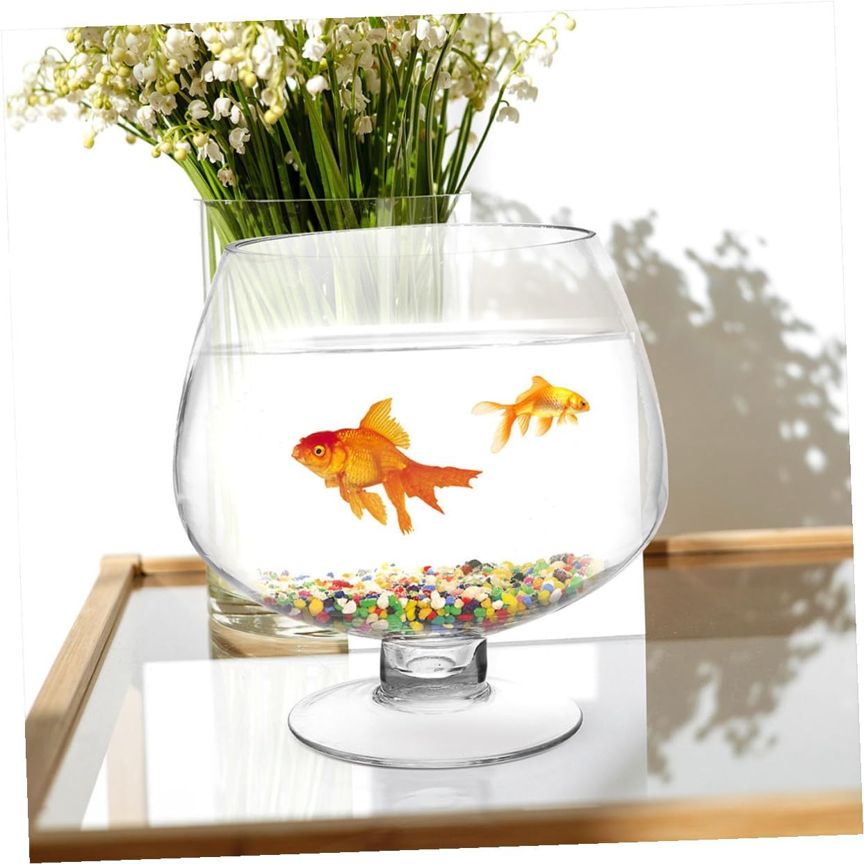 Kisangel Glass Desktop Fish Bowl Vase 5000ml Natural Aquatic Tank Tabletop Aquarium Planter for Office and Home Decor
