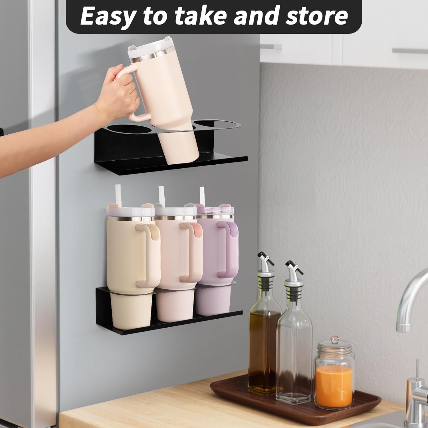 2 Pack Strong Magnetic Cup Holder for Refrigerator, Metal Tumbler Water Bottle Organizer with Lid Holder for 30/40 OZ Stanley Cup, Flexible Tumbler Racks for Kitchen Cabinet Metal Surface - Image 6