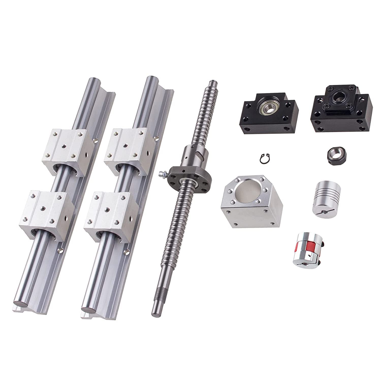 Kit de guidage linéaire SBR20 800 mm avec 4 blocs coulissants SBR20UU + vis à billes SFU1605 750 mm avec BK12/BF12 + boîtier d'écrou DSG16H + 2 embrayages pour CNC
