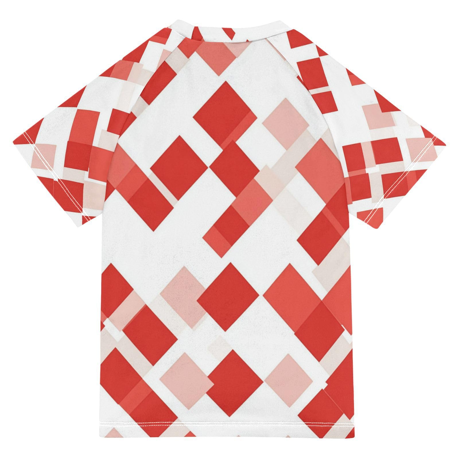 KLL Rash Guard Bathing Suit Girls Short Sleeve Rash Guard Boys 9T White Red Rhomboid