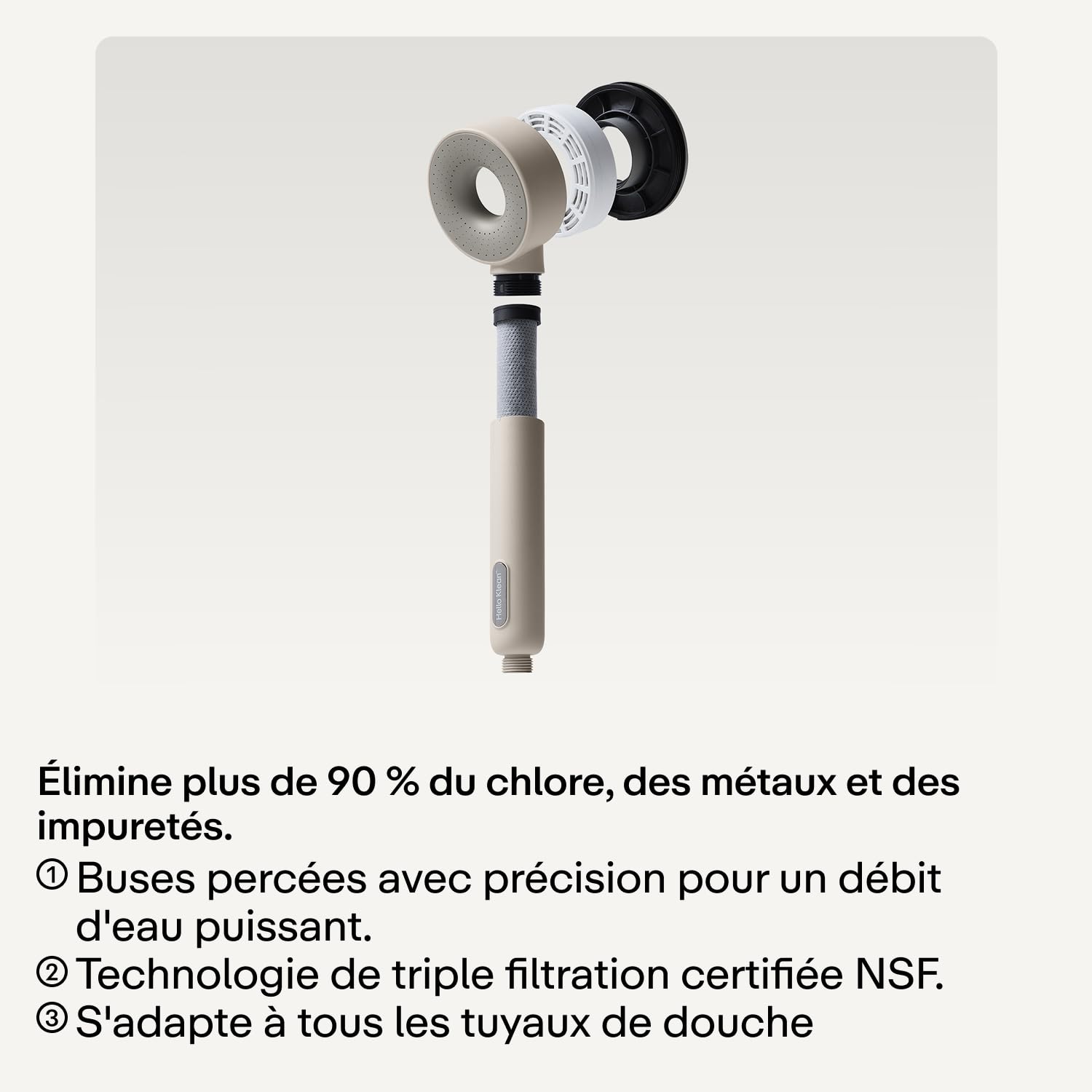 Hello Klean Pommeau de douche noir - Filtre les métaux indésirables, le chlore et les impuretés présents dans l’eau - Améliore la qualité de la peau et des cheveux
