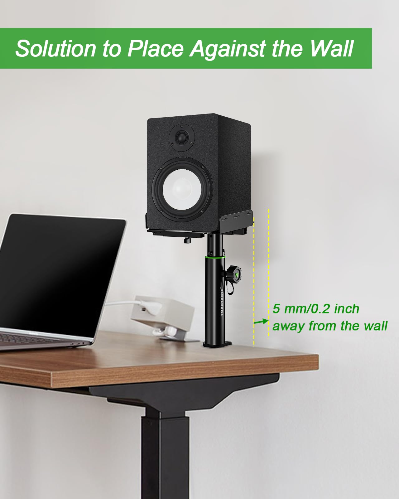 Vondynote 2 Stück Dual Side Klemm-Studio Monitor Ständer Desktop Klemme Lautsprecher Ständer Höhenverstellbar gegen die Wand Ausziehbare obere Platte Montage durch Schrauben