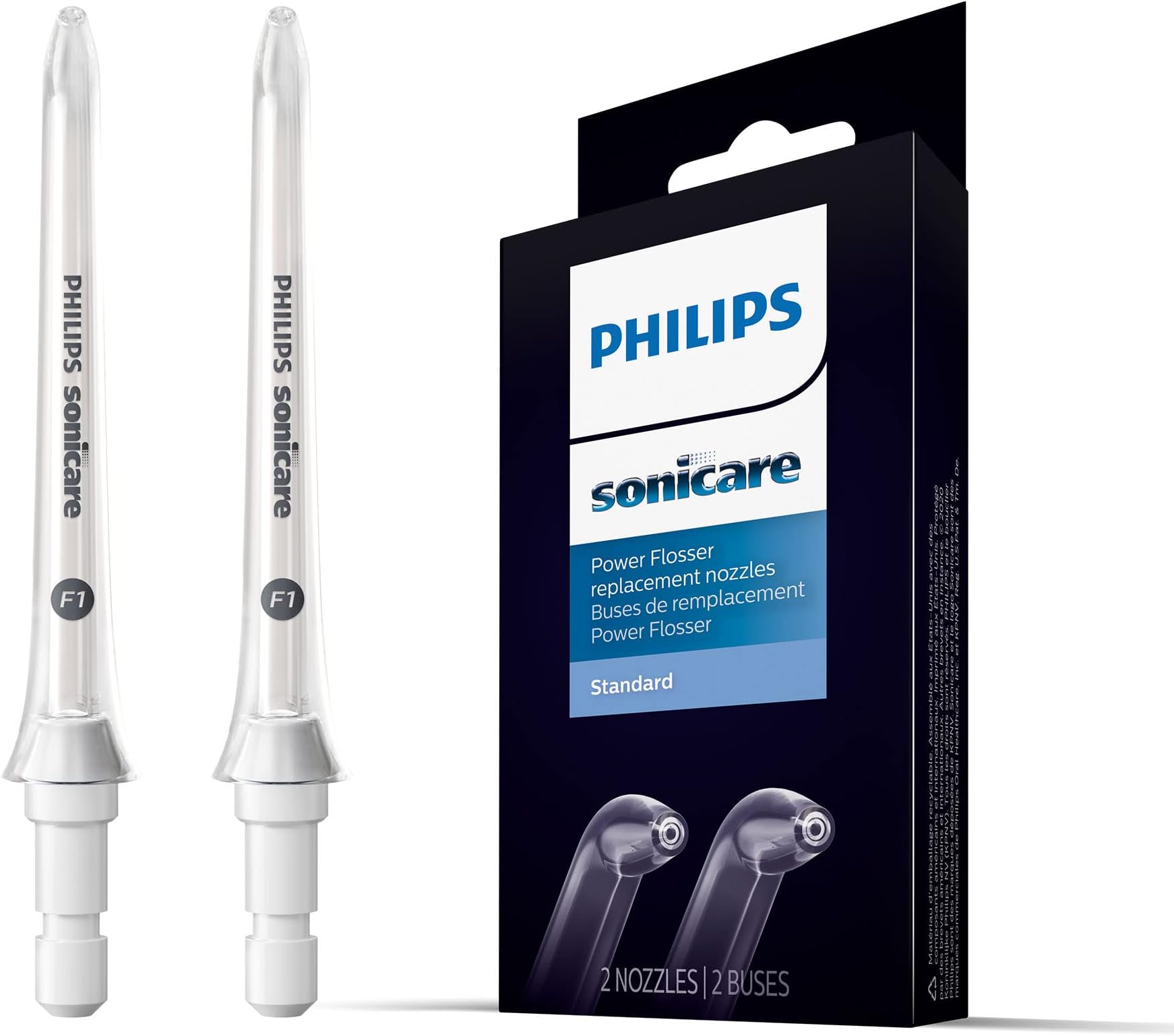 Philips Sonicare Standard F1 Oral Irrigator Nozzle Twin Pack - Oral Water Flosser use with Philips Sonicare Cordless Power Flosser (Model HX3042/00)