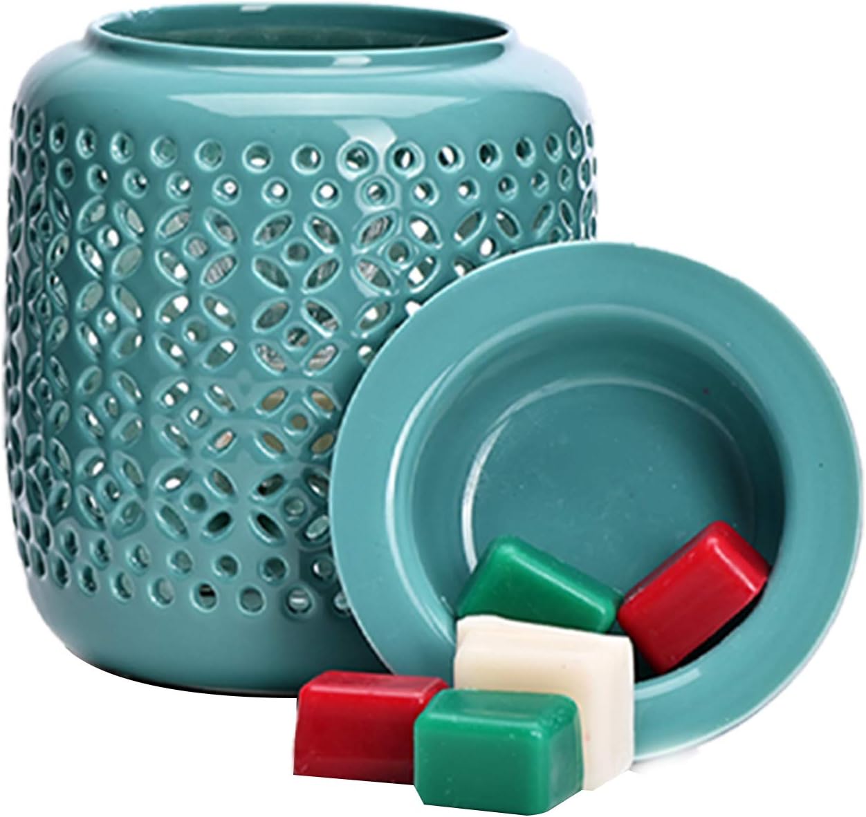 ASAWASA Ceramic Wax Melt Warmer with Timer,Candle Wax Warmer for Scented Wax & Essential Oils,Ideal Gift for Home Office Kitchen(Cyan Copper Coin Pattern)