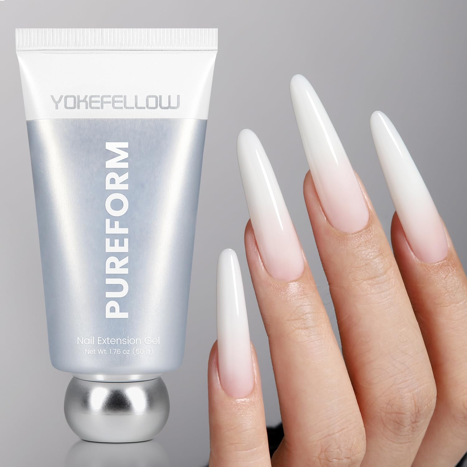 YOKEFELLOW Pureform Żel do paznokci Poly Nail Gel 50g, wolny od HEMA i TPO, mlecznobiały żel do przedłużania paznokci do profesjonalnego użytku w salonie (PF02 Pure Snow)