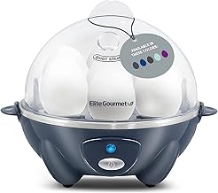Elite Gourmet EGC710BG Rapid Egg Cooker, 7 Easy-To-Peel, Hard, Medium, Soft Boiled Eggs, Poacher, Omelet Maker, Auto Shut-Off, Alarm, 16-Recipe Booklet, Steel Blue
