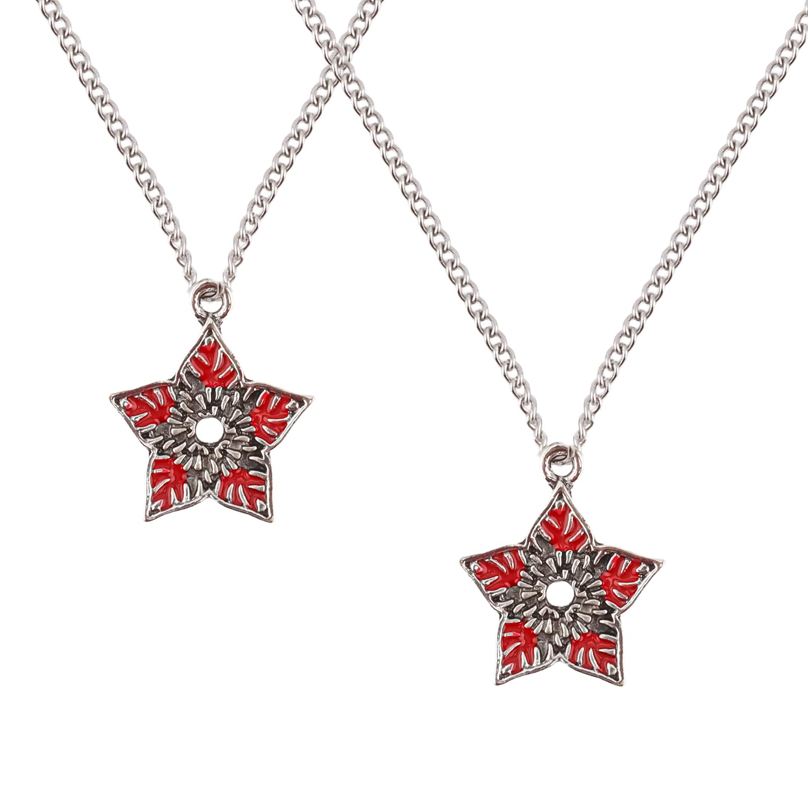 Gothic Vintage Jewelry Star Necklace Set, 2 Pcs Red Enamel Hollow