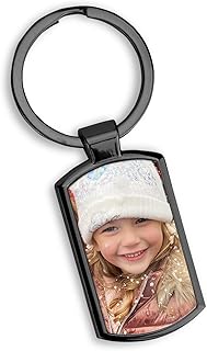 Printed Penguin Personalised Photo Keyring, Photo Keychain Customized with picture - Smoked Black with Gift box. Business Logo Customised Gift idea