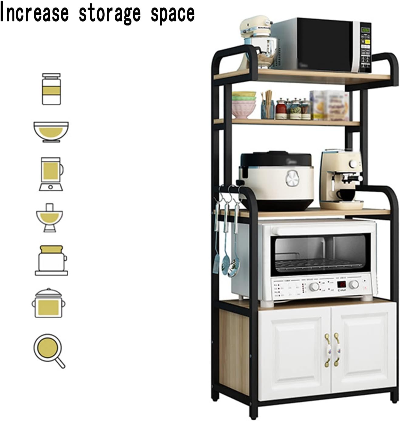 Shelves Kitchen Organizer Rack, Baker's Rack Microwave Stand with Hooks Utility Storage Shelf Steel Organizer Rack (B 70CM)