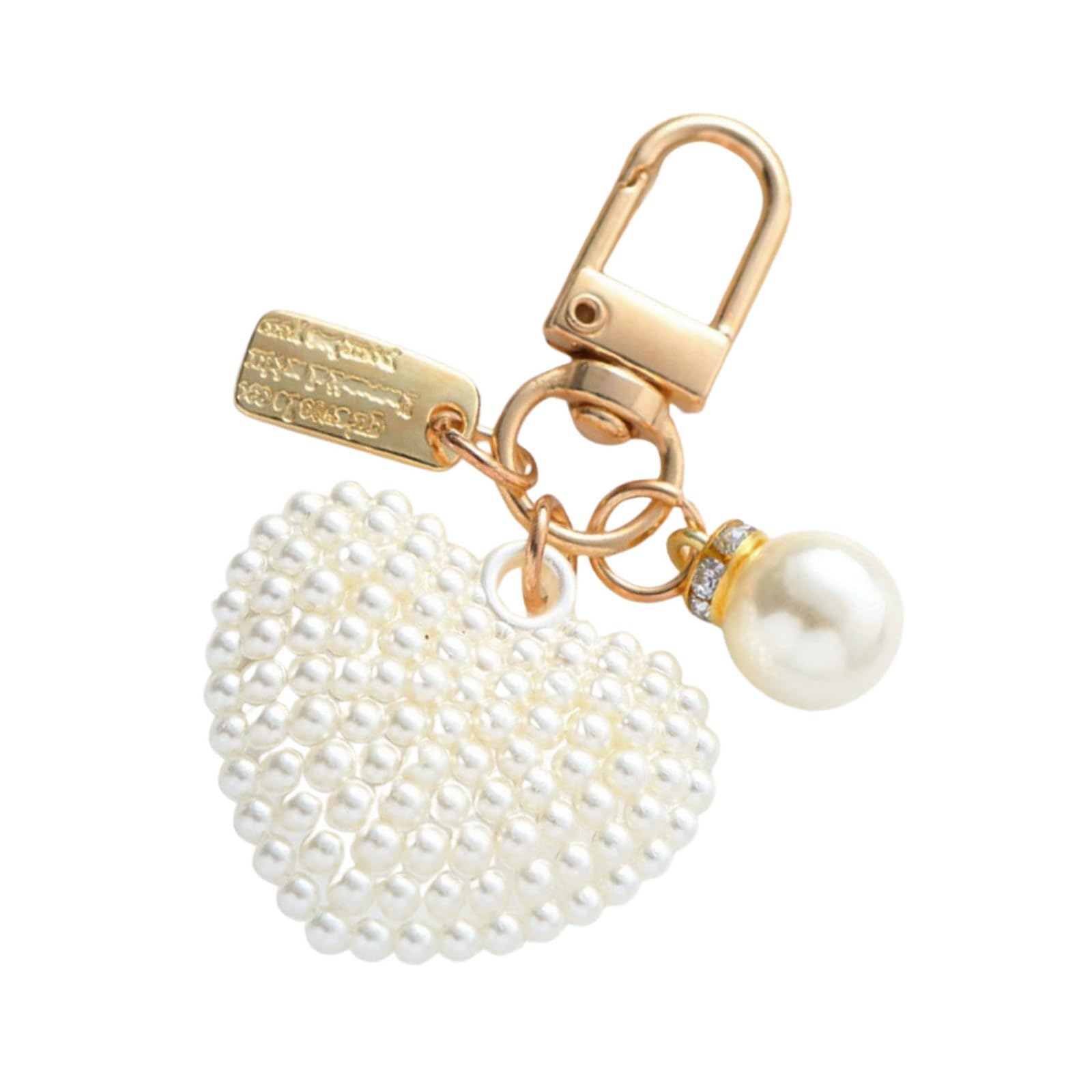alloneslife Trendy Pearls Heart Keychain Accessory Sturdy Heart Keychain With Pearls And Rose Charm For Social Event And Outings
