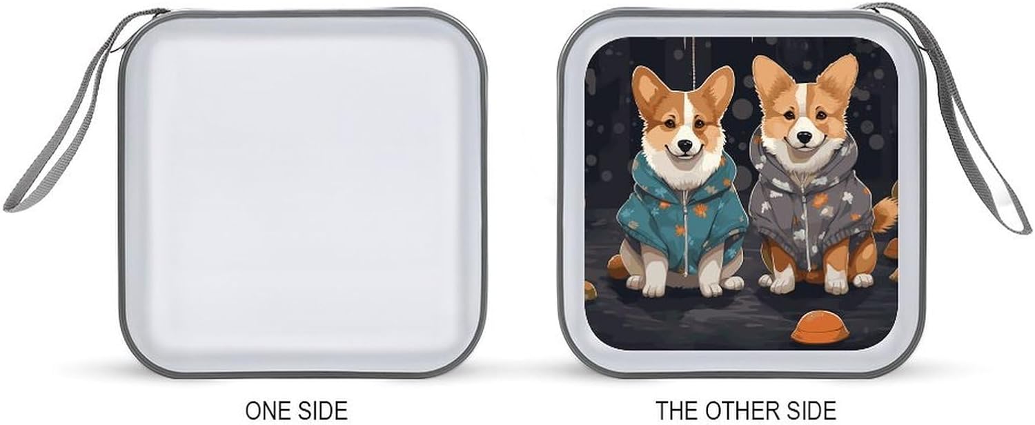 Wearing Clothes Corgi Dogs CD Case with Hand Strap Lightweight DVD Wallet Holder 40 Capacity CD/DVD Case Wallet Protective CD Wallet CD/DVD Portable Storage Binder for Car Home Office