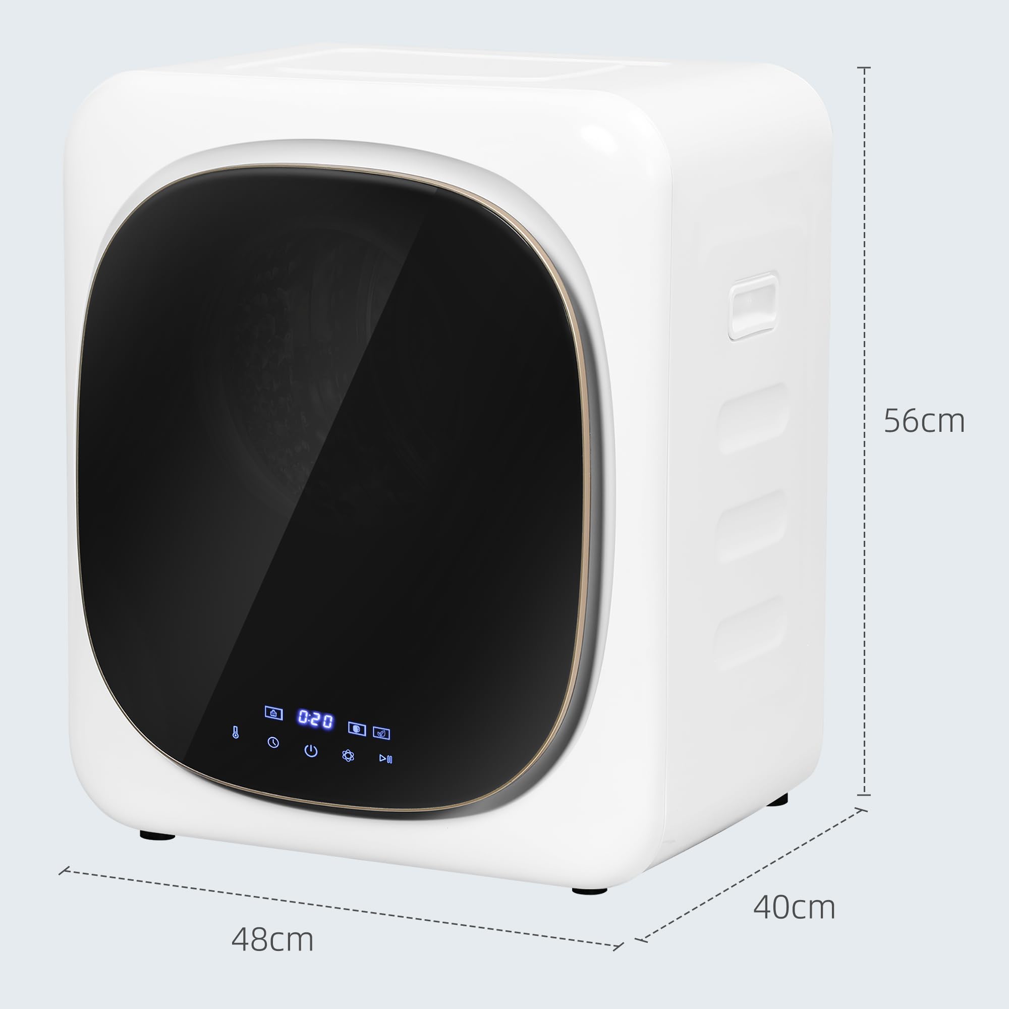 HOMCOM Mini Asciugatrice Portatile 4 kg, 6 Programmi, Display Touch, Asciugatrice Compatta 800W, Carica Frontale, Fino 60℃, Impilabile/Parete/Autoportante, Timer, Tamburo in Acciaio Inox, Casa, Bianco
