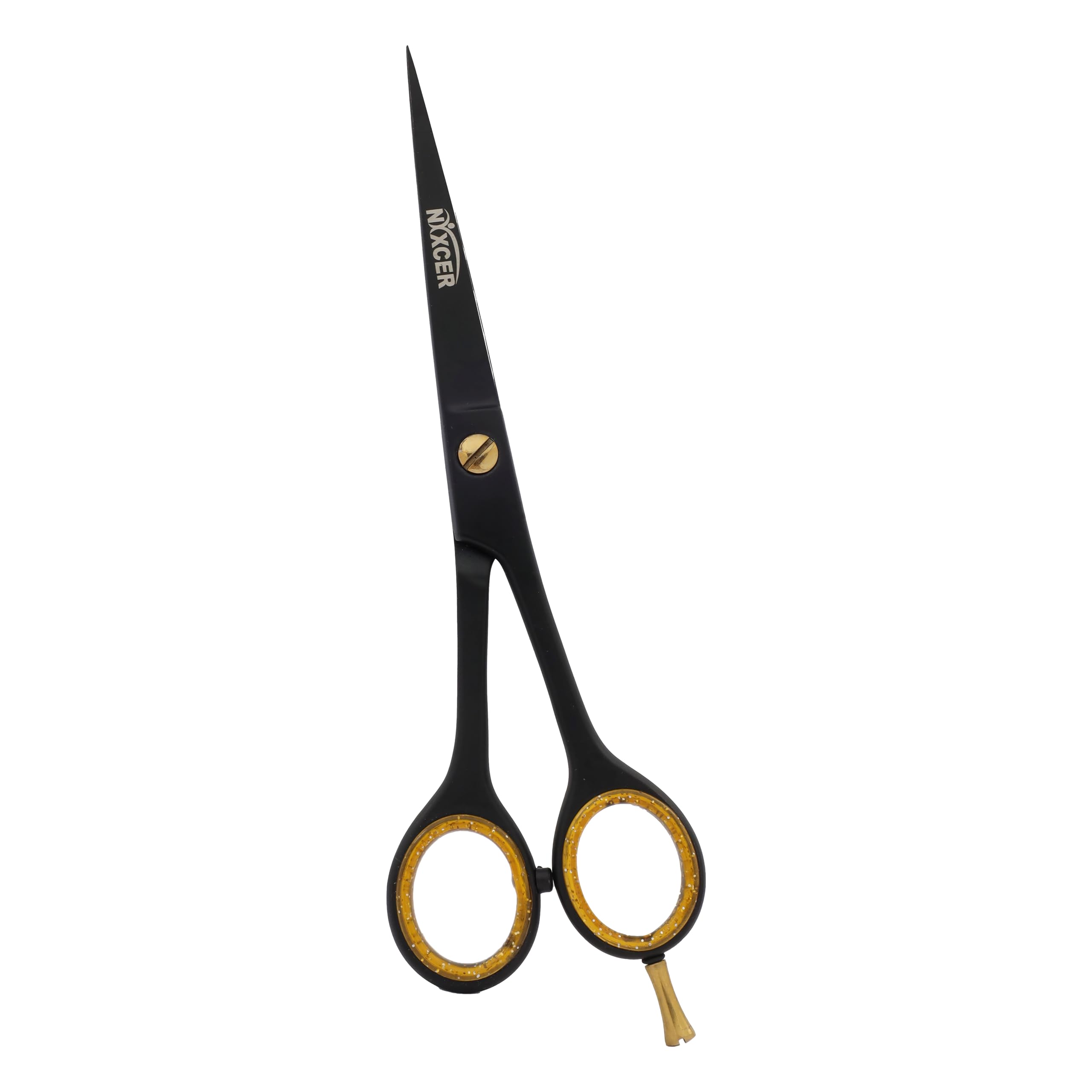 NixcerProfessional Super Cut Flat Shank Hair Cutting Scissors for Saloon & Home- High Carbon Stainless Steel with Pointed Tip for Precision Cutting (Black, 7")