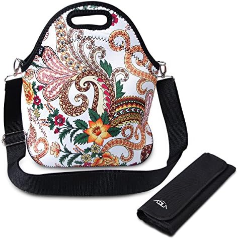 Lunch bag, ASILA Neoprene Reusable Lightweight Washable Insulated Lunch Tote/Lunch Box/Cooler Bag for Women, Adults, Kids, Girls with Shoulder Strap&Zip Closure (LLBB1004)
