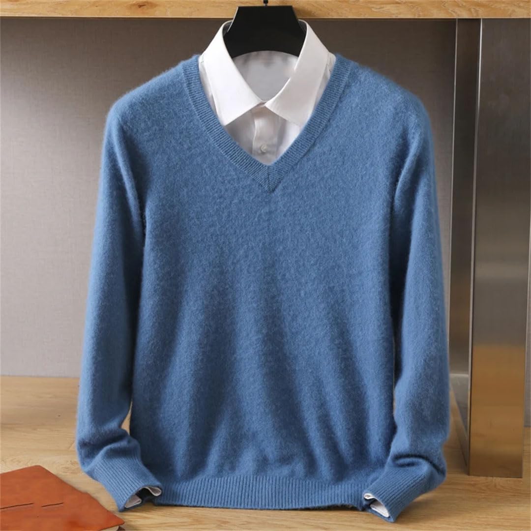 Ownwfeat Suéter de cachemira para hombre, con solapas en V, suéter de punto de manga larga para invierno