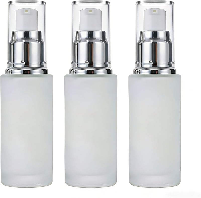 TOPWEL Frascos Recarregáveis de Vidro Fosco com Bomba, 30 mL, Pacote com 3