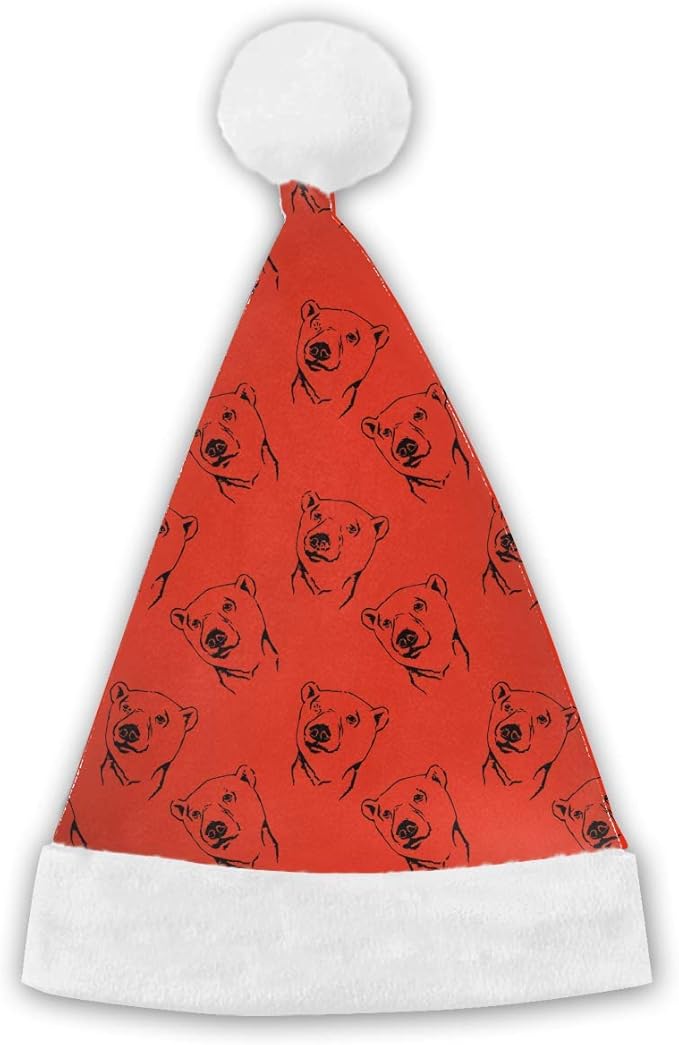 everyluske Polar Bear Pattern Christmas Santa Hat Holiday Novelty Hat