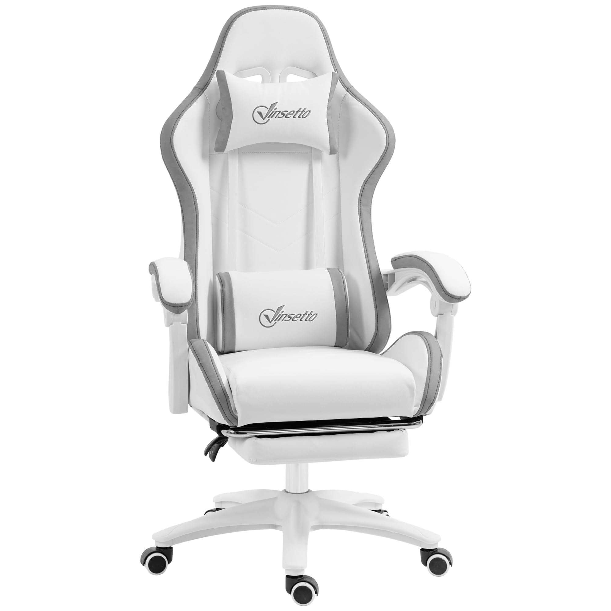 Vinsetto Gaming chair Sedia da gioco ergonomica con poggiapiedi telescopico, schienale reclinabile a 135°, poggiatesta e supporto lombare regolabili, sedia da ufficio girevole a 360° in similpelle,