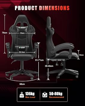Bigzzia Gaming Chair with RGB LED Lights for Kids & Adults, High Back Ergonomic Computer Gamer Chair with Headrest and Lumbar Support, Racing Style Reclining Game Chair(Black)